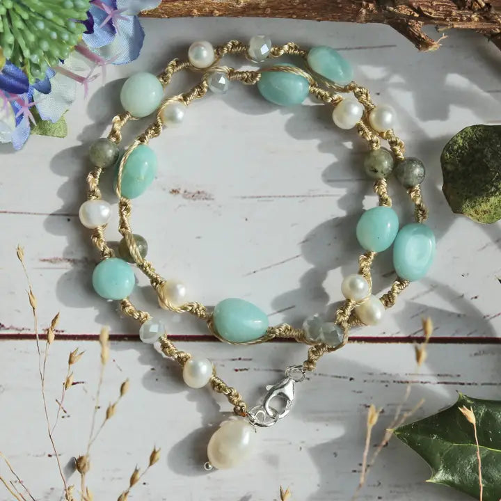Gemstones Cultured Pearl Twist Knot Choker/Bracelet