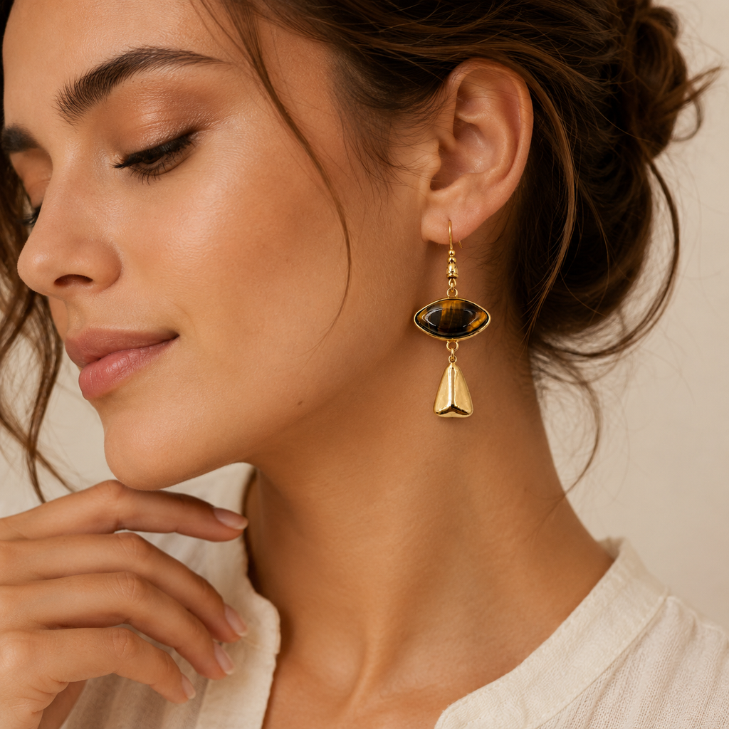 Handmade Retro Natural Tiger Eye Stone Earrings