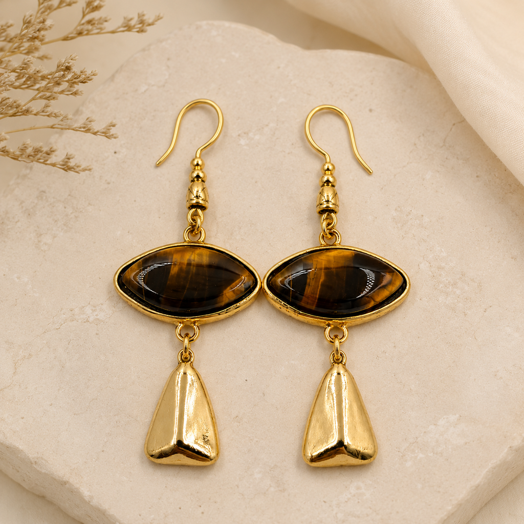 Handmade Retro Natural Tiger Eye Stone Earrings