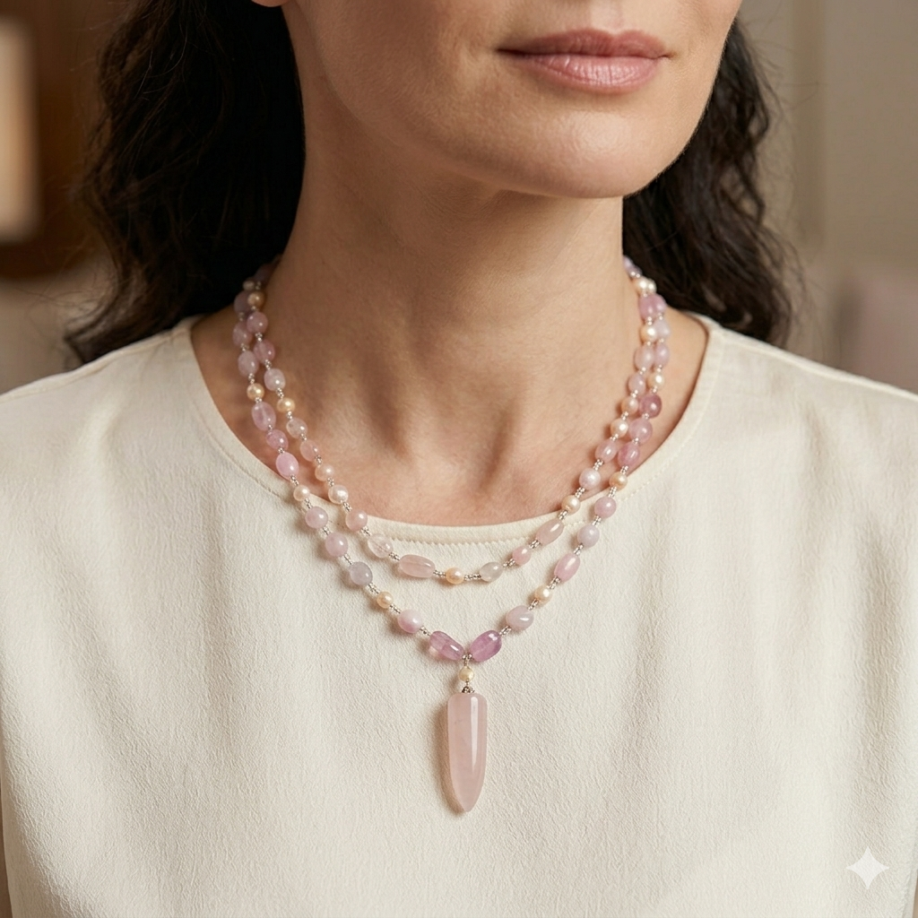 Kunzite and Rose Quartz Pendant Necklace