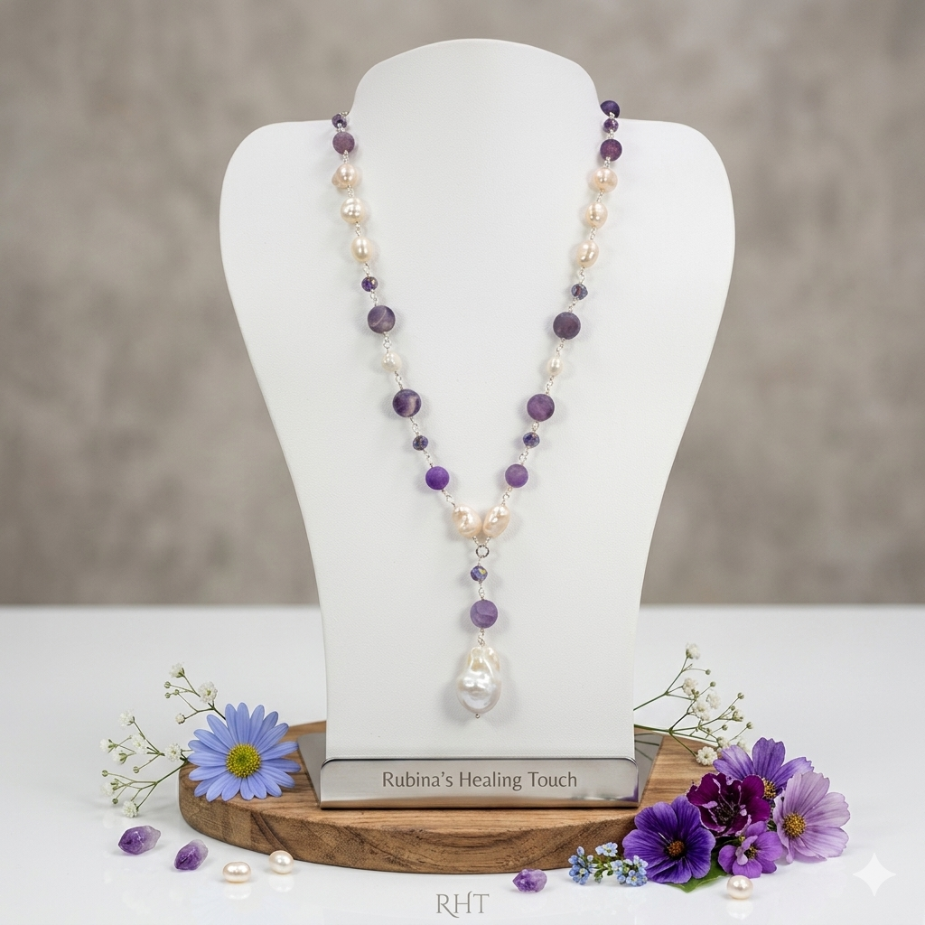 Matte Amethyst and Freshwater Pearls Necklace