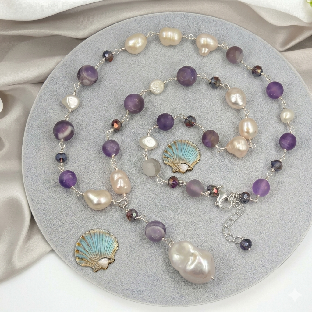 Matte Amethyst and Freshwater Pearls Necklace