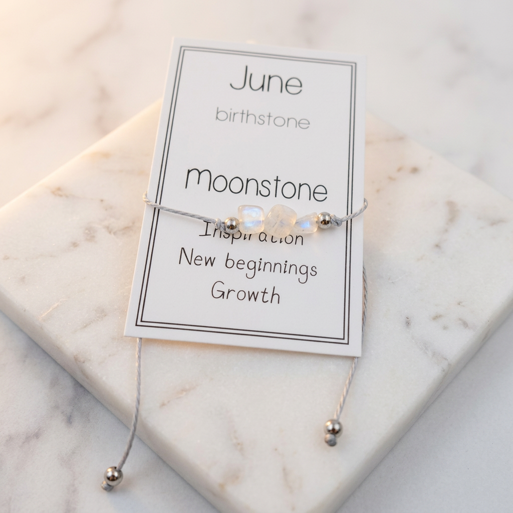 June birthstone bracelet with moonstone gemstones