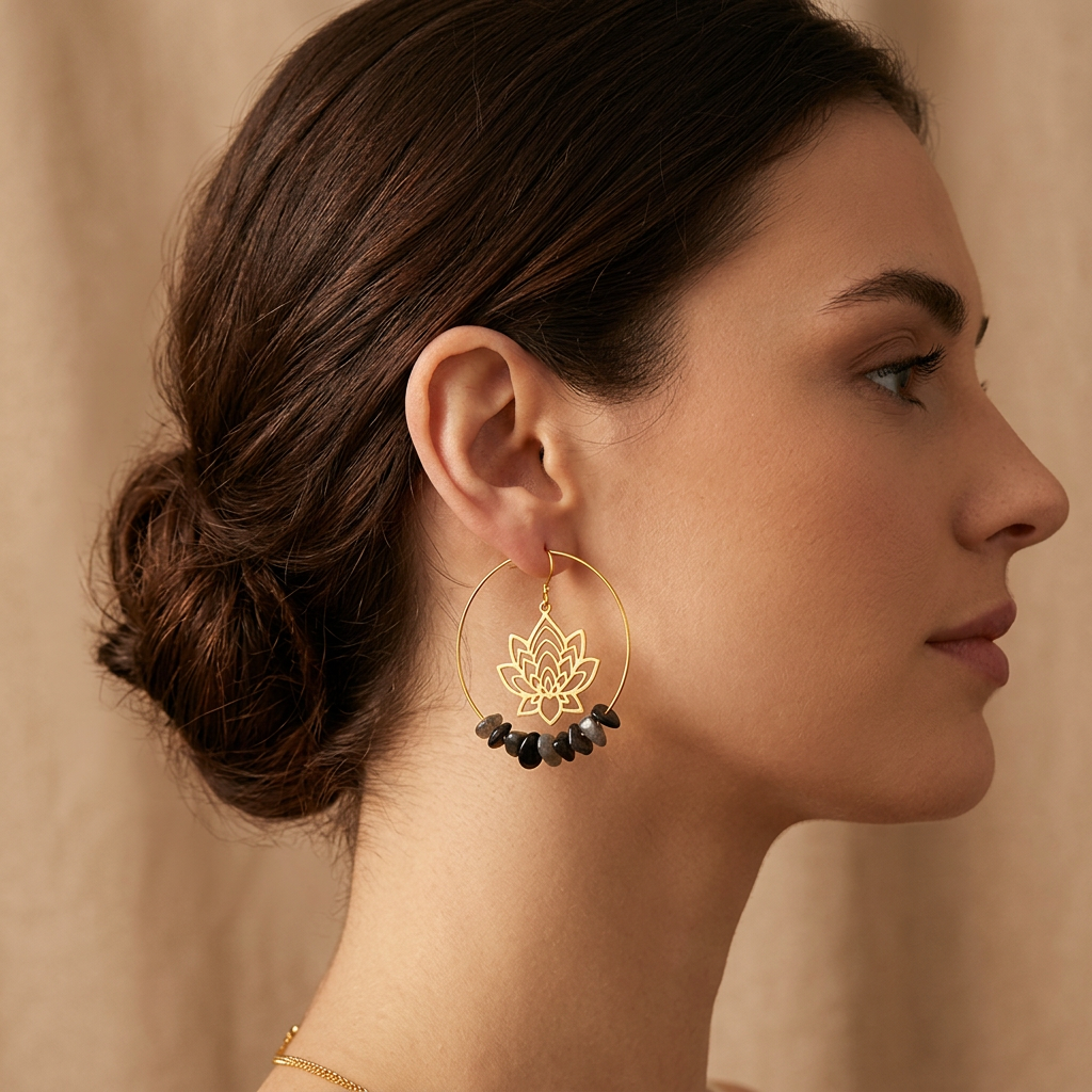 Round Lotus Crystal Chakra Earrings