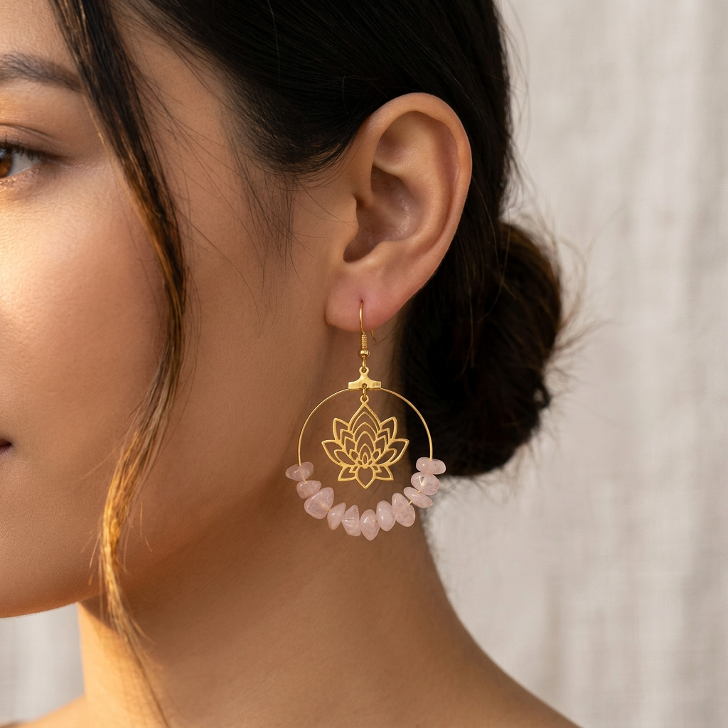Round Lotus Crystal Chakra Earrings