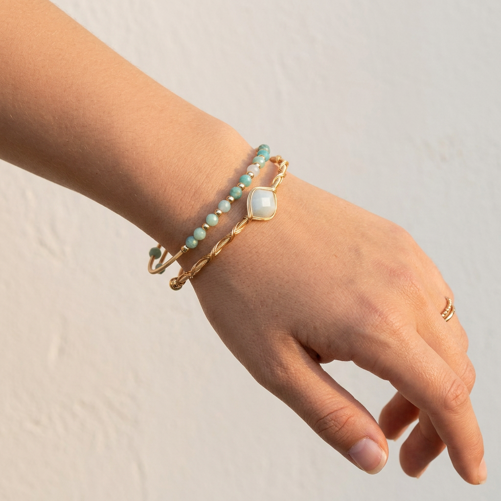 Wire Wrapped Looped Peruvian Amazonite Bracelet