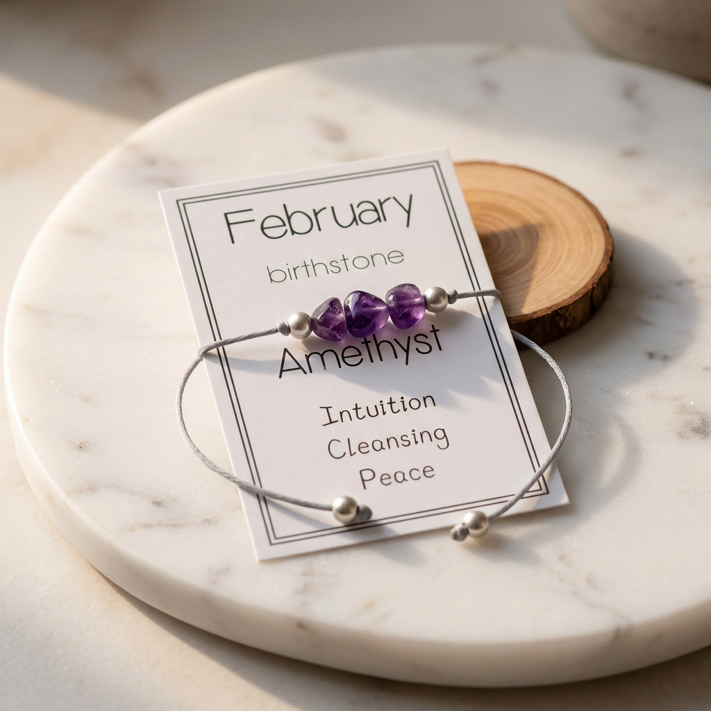 Natural Stone Bracelet with Card-February
