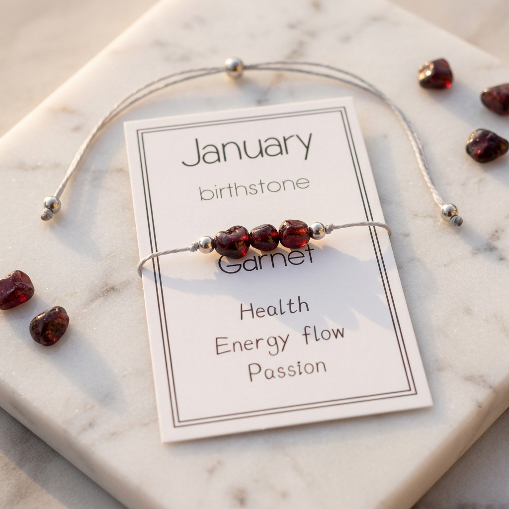 Natural Stone Bracelet with Card-January