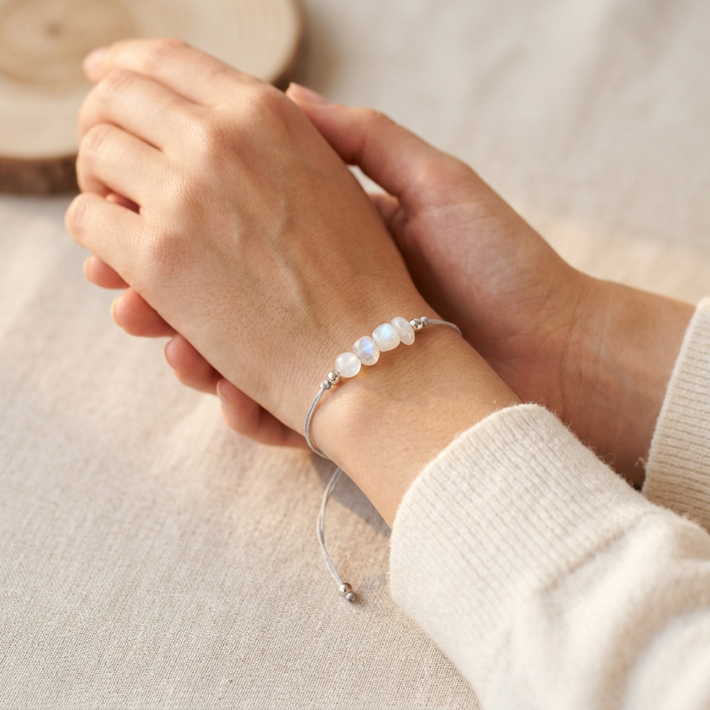 June birthstone bracelet with moonstone gemstones