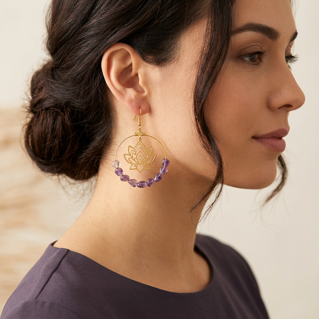 Round Lotus Crystal Chakra Earrings