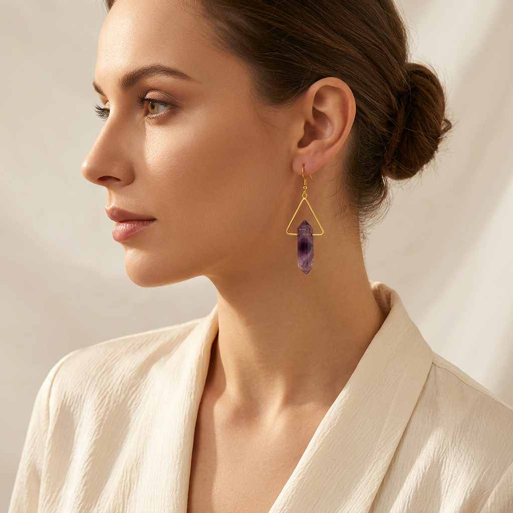 Triangular Quartz Natural Healing Stone Earrings