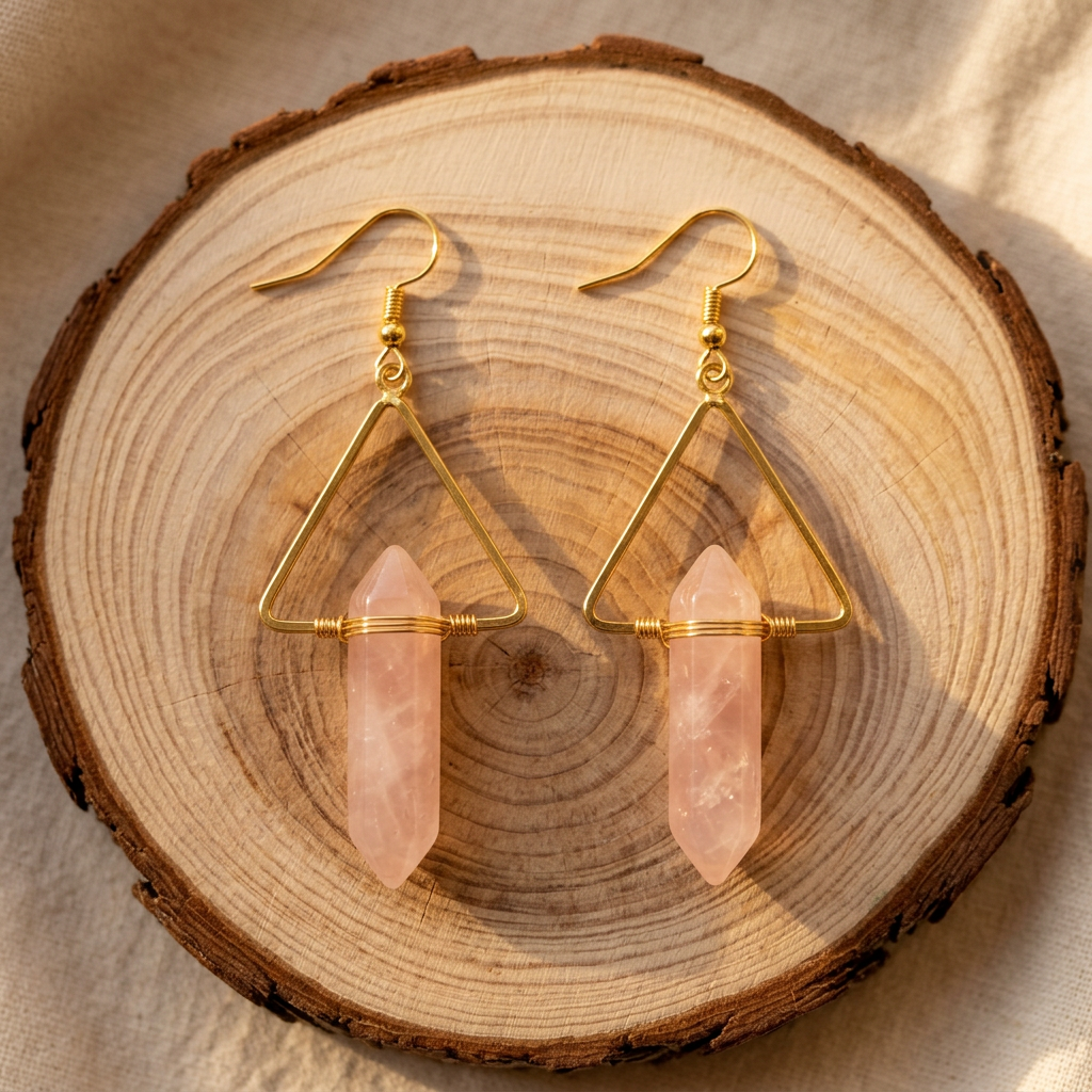Triangular Quartz Natural Healing Stone Earrings
