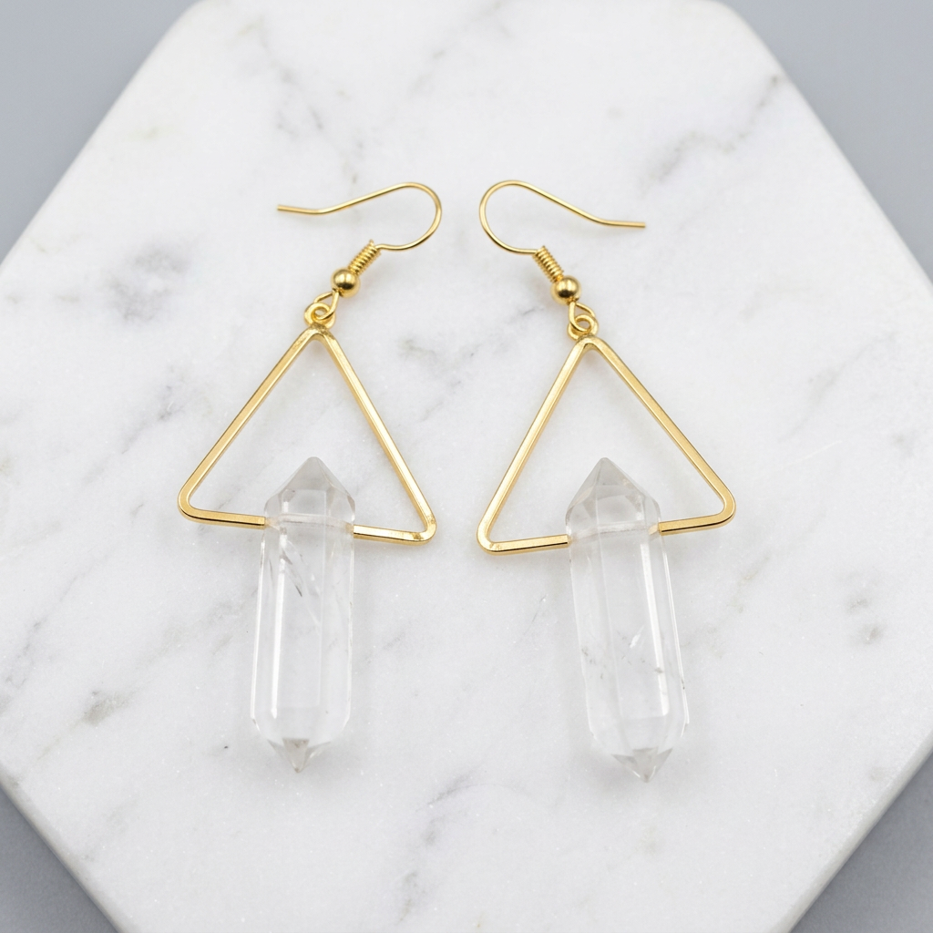 Triangular Quartz Natural Healing Stone Earrings