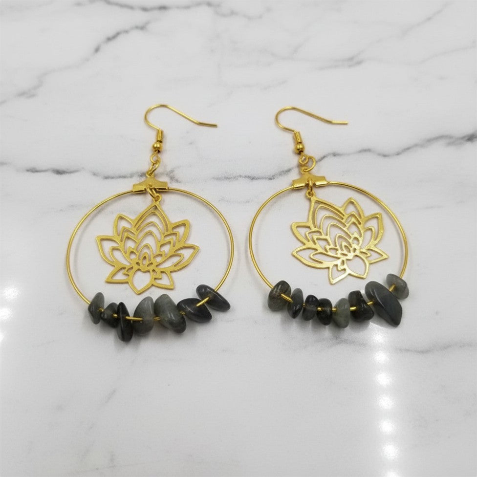 Round Lotus Crystal Chakra Earrings