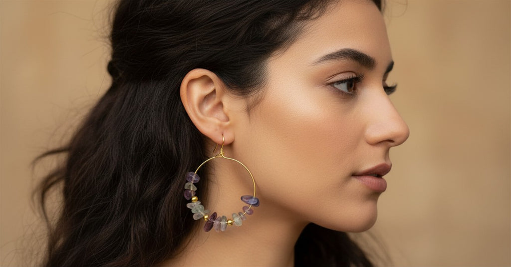 Natural Crushed Stone Hoop Earrings