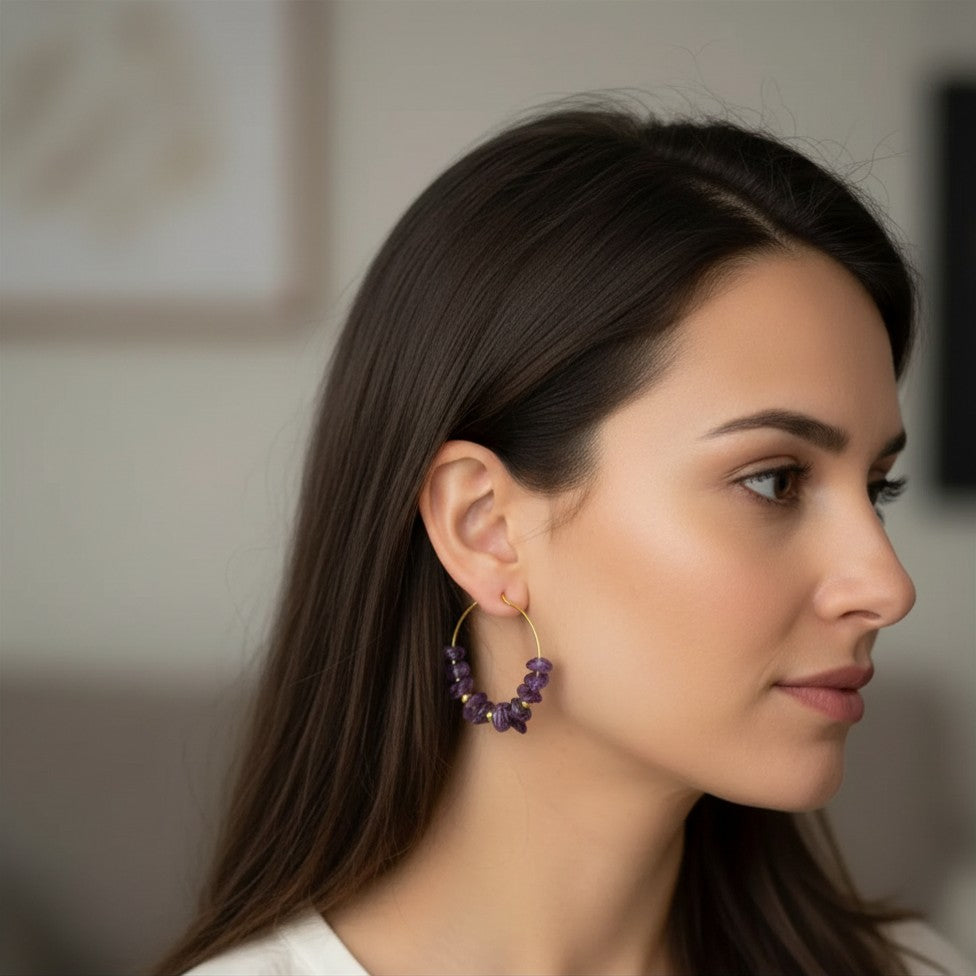 Natural Crushed Stone Hoop Earrings