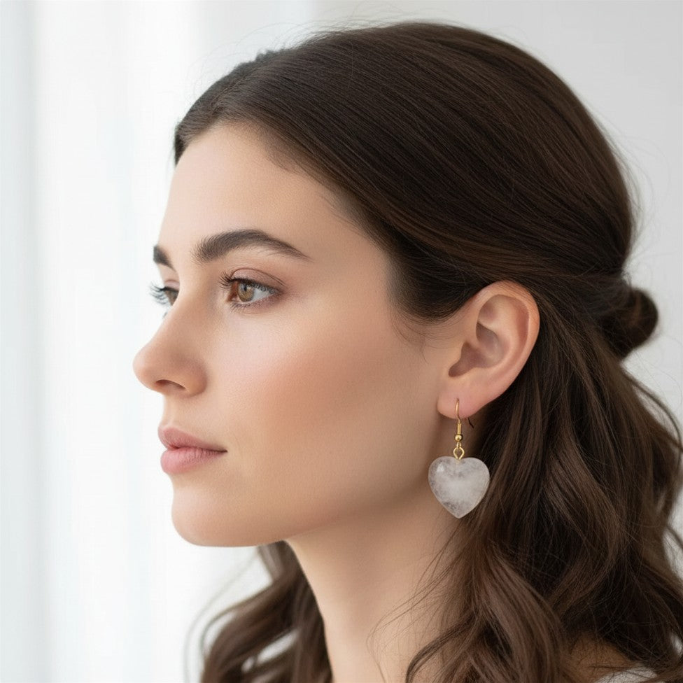 Natural Crystal Heart Earrings