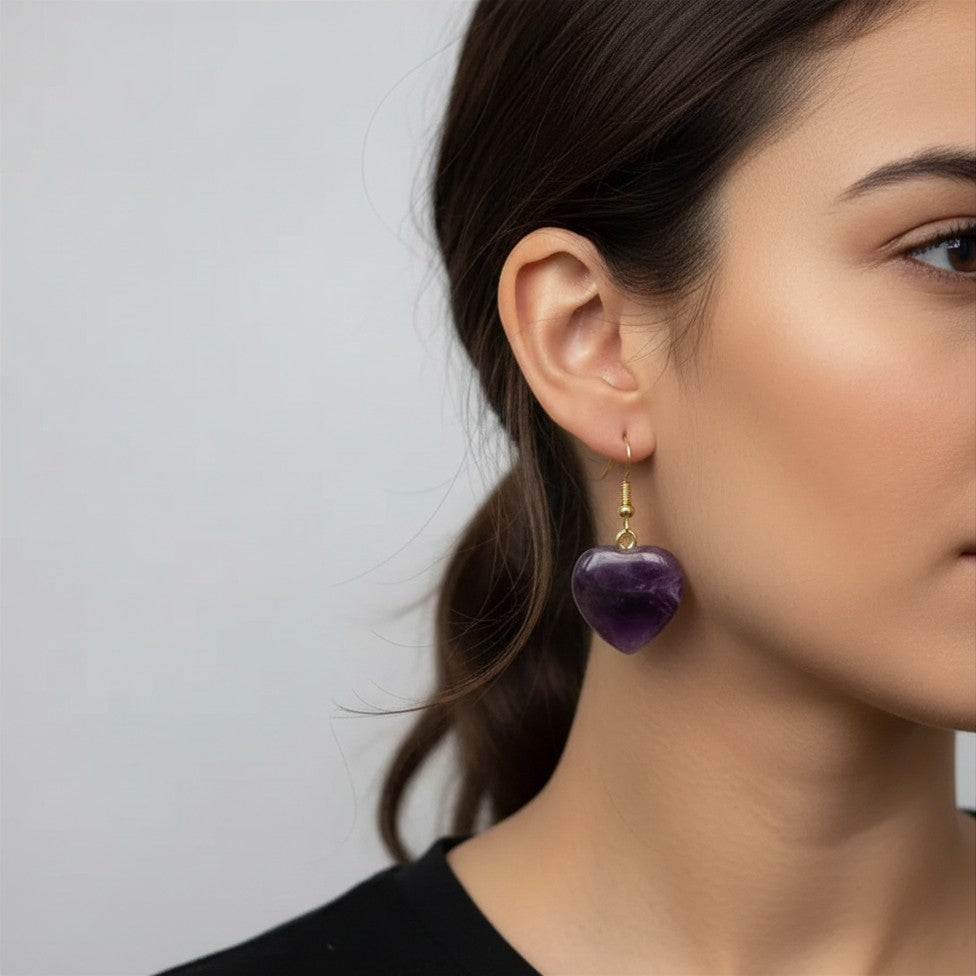 Natural Crystal Heart Earrings