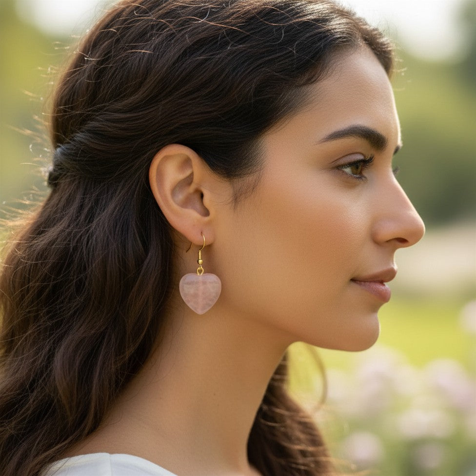 Natural Crystal Heart Earrings