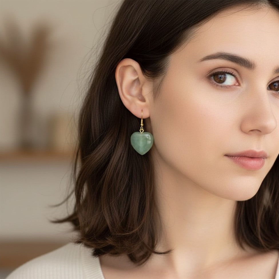Natural Crystal Heart Earrings